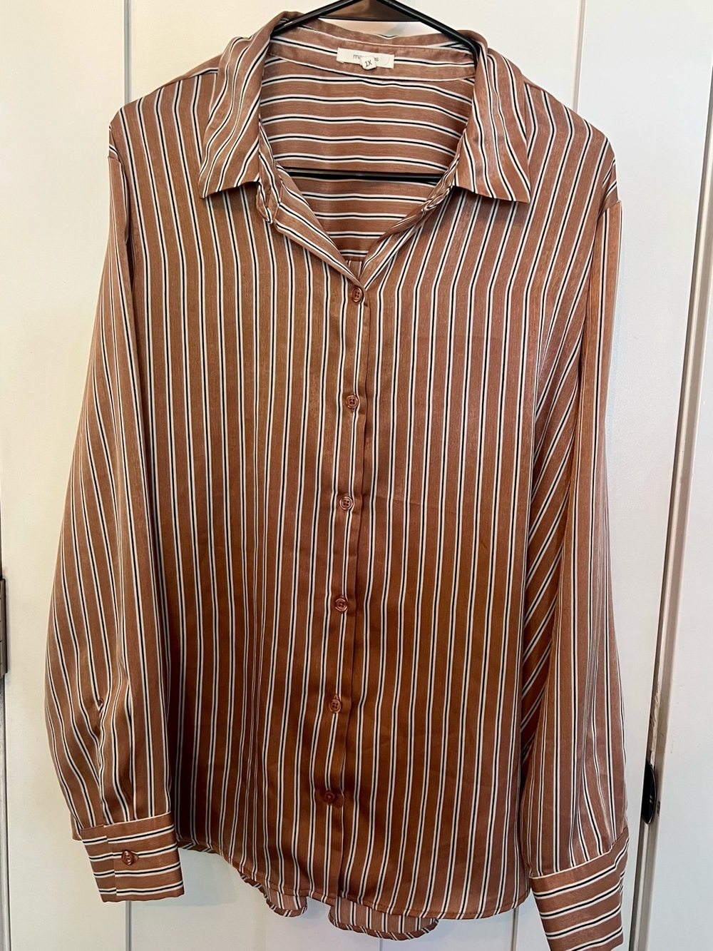 Maurices Pinkish Brown and White Vertical Stripe Button-Down Shirt